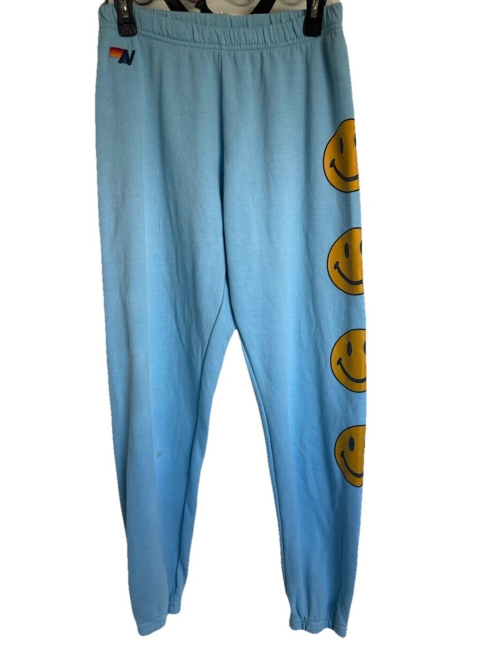 Aviator Nation Women’s Medium Smiley Blue Sweatpants Flawed